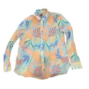 Talbots Modern Classic Button Down Shirt Gathered Leaves